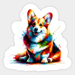 Pembroke Welsh Corgi in Colorful Splash Art Style Sticker